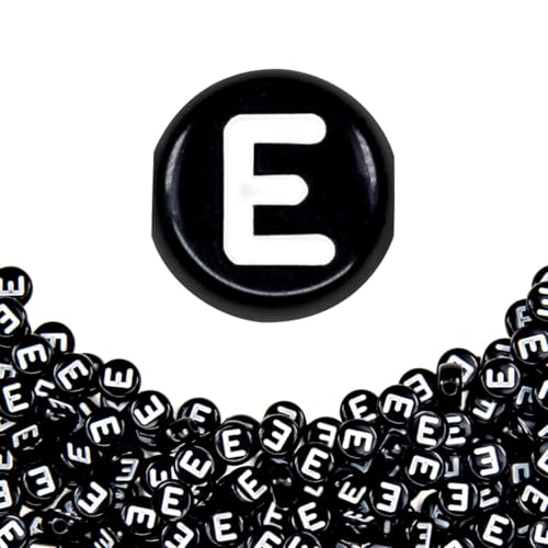 360Pcs 4X7mm Acrylic Letter Beads for Jewelry Making - White Round Vowel Letter E Beads for Bracelets, Necklaces, DIY Crafts - color: 15 E, size: Black & White