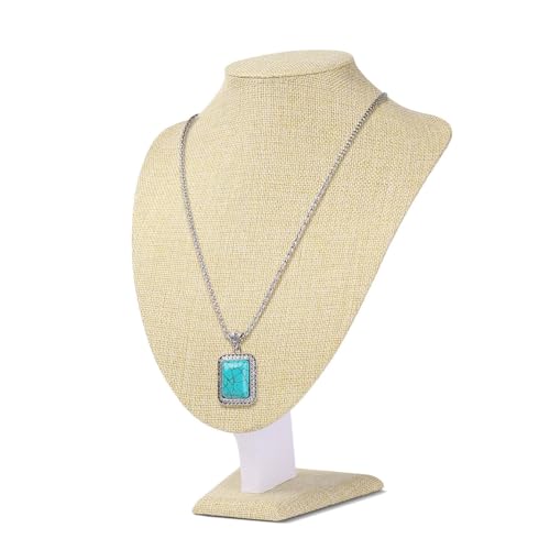 Flexzion Necklace Bust Display Stand - 11 Inch 3D Mannequin Beige Linen Necklace Display Holder for Home, Boutique & Trade Shows - Jewelry Display for Selling Necklace, Pendants, Chokers, Lockets - size: Standard (1 Pack)