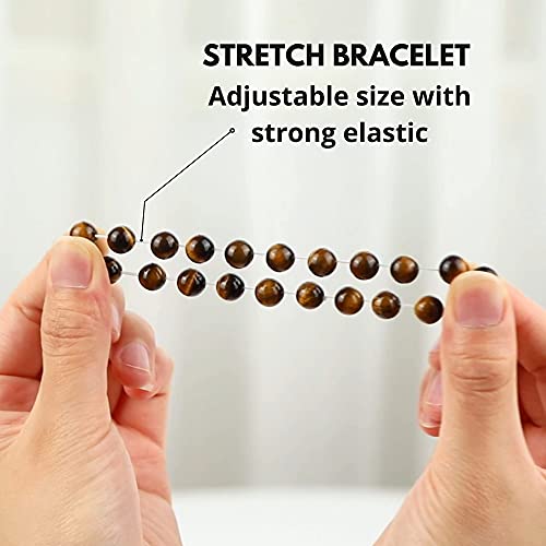 Crystal Vibe 8mm Beaded Bracelets For Women Men - Healing Crystal Bracelet - Adjustable Size - color: Tiger Eye