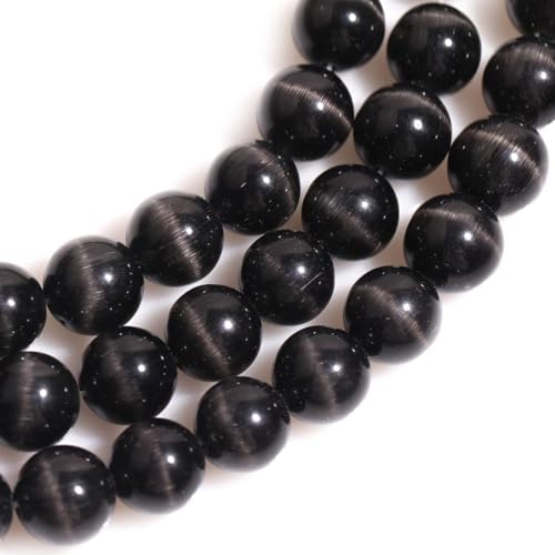 HAAMIIQII 45pcs 8mm Black Cat Eye Beads Round Loose Gemstone Beads for Jewelry Making Strand 15 Inch - color: Black, size: 8mm (45pcs)
