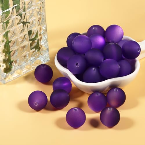 25pcs Resin Transparent Frosted Beads 16mm Cat Eye Circular Rubber Bead Spacer Bead DIY Making Friendship Bracelet Phone Chain Keychain Pen Beads Accessories (Dark Purple) - color: Dark Purple