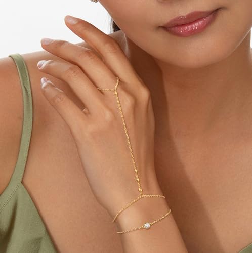 CHESKY 14K Gold Plated Hand Chain Bracelets for Women Set - Dainty Finger Ring Bracelet Stack Adjustable Hand Chains Durable Beaded Bracelets Trendy Simple Body Jewelry Gift for Women - style: bead bracelet