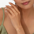CHESKY 14K Gold Plated Hand Chain Bracelets for Women Set - Dainty Finger Ring Bracelet Stack Adjustable Hand Chains Durable Beaded Bracelets Trendy Simple Body Jewelry Gift for Women - style: bead bracelet