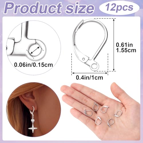 12 Pcs Leverback Earring Hooks, Stainless Steel Clasp Hoops, Hypoallergenic Dangles Earring Hooks, French Ear Wire Findings for Women, DIY Crafts, Jewelry Making (Silver) - color: Silver 12pcs