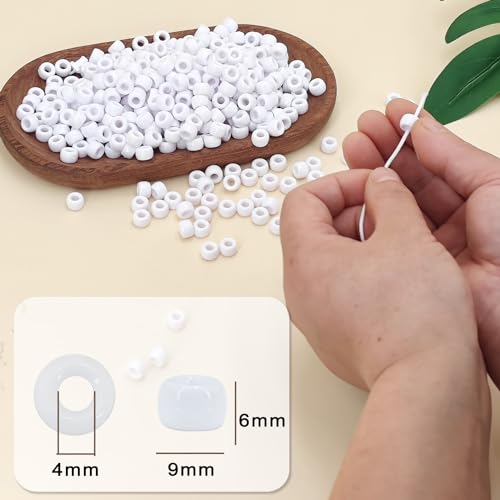 MIIIM 1200PCS 6x9mm Pony Beads Bulk, White Pony Beads for Bracelets Making Kit, Kandi, Hair Braids Crafts for Jewelry Making (White) - color: Z1-White