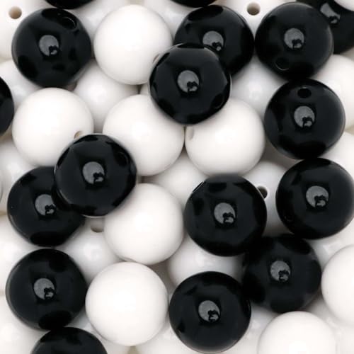 60 Round Black and White Acrylic Beads 20mm Diameter with 2.6mm Hole - color: Black and White, size: 20mm