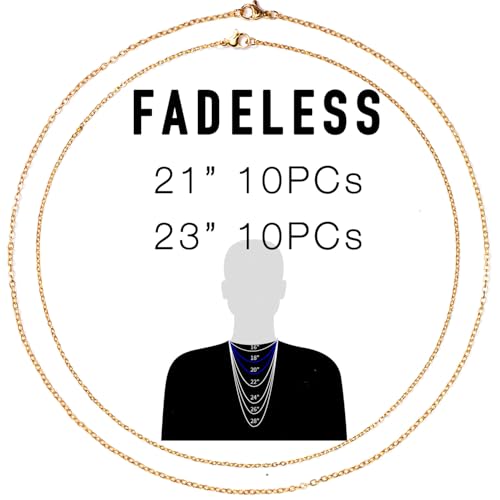 Fadeless Stainless Steel Chains for Jewelry Making, 20 Pack, Hypoallergenic, Silver & Gold Plated Necklace Findings, Accessories (Gold (21+23")) - color: Gold (21+23")