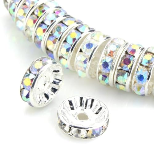 500pcs Adabele Grade A 4mm (0.16 Inch) Small Rhinestone Rondelle Loose Beads Crystal AB Sterling Silver Plated Spacer for DIY Craft Jewelry Making CF1-402 - color: Clear AB, size: 4mm (500pcs)