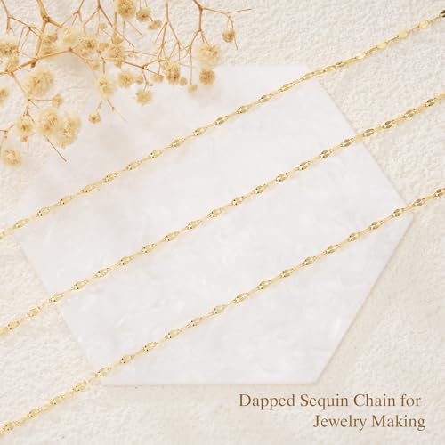 GTVOODX 33 Feet 18K Gold PVD Plated Stainless Steel Lip Chains for Jewelry Making 2mm Dapped Sequin Chain Spool Bulk for DIY Necklace and Bracelet Accessories - color: Gold Lip
