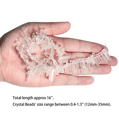 SUNYIK Natural Rock Quartz Crystal Points Quartz Polished Sticks Spikes Point Beads 15 inches Strand Drilled - color: Natural Rock Quartz(Polished), size: 0.4"-1.3"