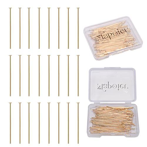 200pcs 30mm 14K Gold Filled Flat Head Pins DIY Crafts Beads Charms Earring Bracelet Jewelry Making Accessories Supplies - color: Gold Flat Pins, size: 30mm