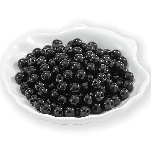 200Pcs Glass Pearl Beads Faux Pearls Round Czech Tiny Satin Luster Spacer Loose Beads Bulk with Holes Handcrafted for DIY Bracelets Jewelry Making Crafts Supplies (4MM, Black) - color: Black, size: 4MM