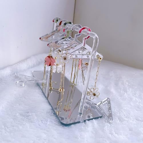 Earring Hanger Rack with 8 Mini Coat Hangers, Acrylic Earring Holder Display Stand, Ear Studs Hanging Earrings Organizer For Women Girls, Silver - color: Silver