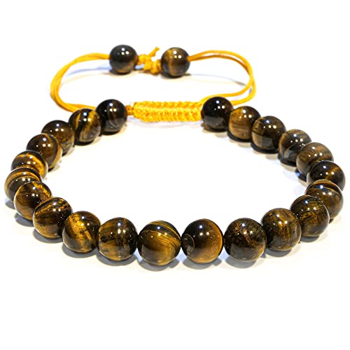 ANAYA AGATE Energy Protection Crystal Handmade Adjustable Bead Bracelet Perfect for Men, Women’s Christmas Gift - Gemstone Healing Stretch Bracelet Pulsera Para Hombre Mujer Stocking Stuffer - color: Tiger Eye AAA