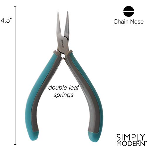The Beadsmith Simply Modern Chain Nose Pliers, 4.5 inches (114mm) with polished steel head, PVC grip handles and double-leaf springs, tool for jewelry making - size: Chain Nose