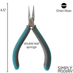 The Beadsmith Simply Modern Chain Nose Pliers, 4.5 inches (114mm) with polished steel head, PVC grip handles and double-leaf springs, tool for jewelry making - size: Chain Nose