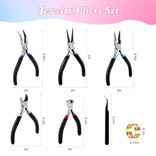 URSKYTOUS 5Pcs Jewelry Pliers Set Pliers for Jewellery Making Include Needle Nose Chain Nose Round Bent Plier Wire Cutter Jewelry Plier Tools for Jewelry Repair Bracelet Beading Craft Making Supplies - color: Eq 5pcs-black