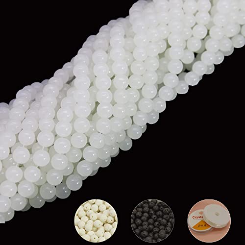 600PCS 8mm White Glass Round Beads Bulk-Imitative Jade Beads-Bracelet Loose Beads for Jewelry Making Earring, Necklaces, and DIY Crafts - size: 8mm White