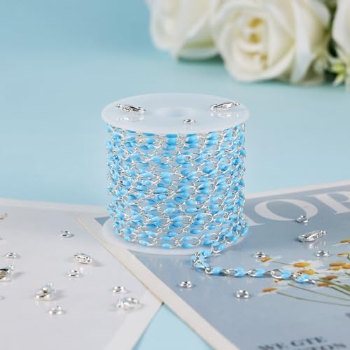 YOUBEIYEE 2 Yard Silver Plated Blue Chains Bulk Enamel Link Chain for Women Bracelet Necklace DIY Brass Chains for Jewelry Making - color: Blue Silver