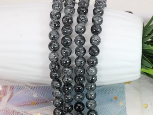 550PCS 8mm Black Glass Beads for Jewelry Making,Round Smooth Beads, Bracelet Space Loose Beads for Jewelry Making Earring, Necklaces, DIY Crafts & Gifts #388 - size: 8mm Black&Gray #388