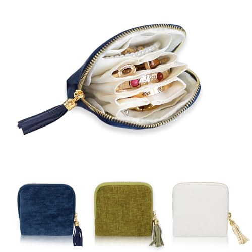 Stratalife Travel Jewelry Case Organizer for Women Wedding Gift Portable Jewelry Box with Small Pouches for Healing Crystal Bracelets, Necklace Bangles Storage Ring Holder, Blue Tassel - color: Royal Blue