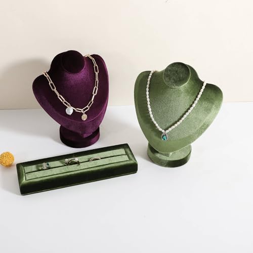 Velvet Necklace display stand for Selling, Jewelry Bust Mannequin for Show, Small Necklace Holder Stand【Green】 - color: Green