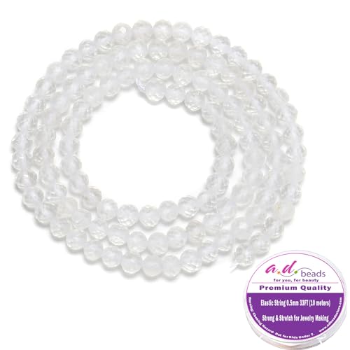 AD Beads Natural Gemstone Diamond-Cut Micro-Faceted Round Tiny 4mm Small Round for DIY Necklace Jewelry Making Beads (Clear Crystal) - color: Clear Crystal