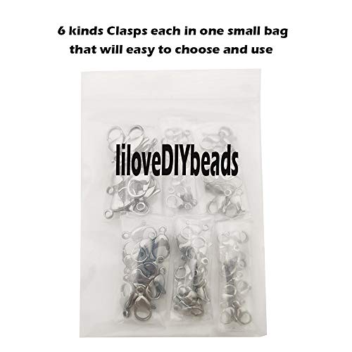 60pcs Grade A 304 Stainless Steel Lobster Clasps Claw Clasps for Bracelet Necklace Jewelry Making Findings (Mixed 60pcs-M055) - size: Mixed