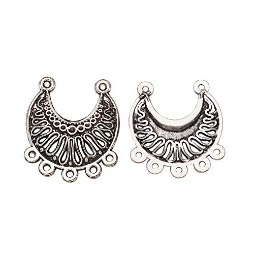 Mega Pet 10pcs Antique Silver Hollow New Moon Charm Links with 5 Holes Tibetan Style Chandelier Component Connectors 31x28mm for Jewelry Findings Bracelet Necklace Making - color: Antique Silver, Moon