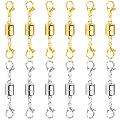 Magnetic Necklace Clasp and Closures with Double Lobster Clasp, 14K Gold and Silver Necklace Extenders for Women Jewelry Magnetic Clasps for Necklaces, Bracelet Necklace Extender(12PCS) - color: 12Pcs Gold and Silver