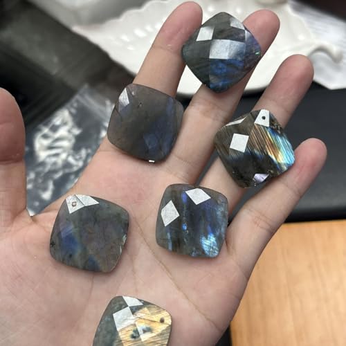 Natural Stone Pendants Faceted Flash Labradorite Stone Beads Flash Crystal Gemstone Charms for Jewelry Making Necklace Bracelet Gift - color: square