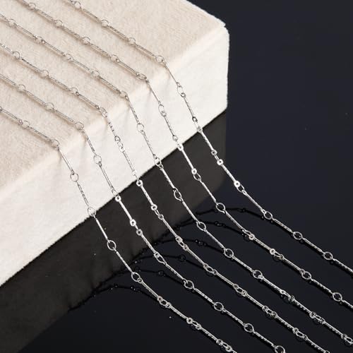 KYUNHOO 16.4FT/5M Silver Chain for Jewelry Making Texture Bar Link Chain Stainless Steel Jewelry Chains 12MM Long Stick Chains with Clasps for Crafting - color: Stick Silver