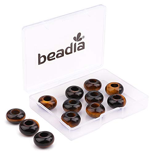 BEADIA Natural Yellow Tiger Eye Rondelle Stone with Large Hole (5.5mm) Loose Semi Gemstone Beads for Jewelry Making 14mmx7.5mm 12pcs - color: Yellow Tiger Eye, size: 14mm x 7.5mm