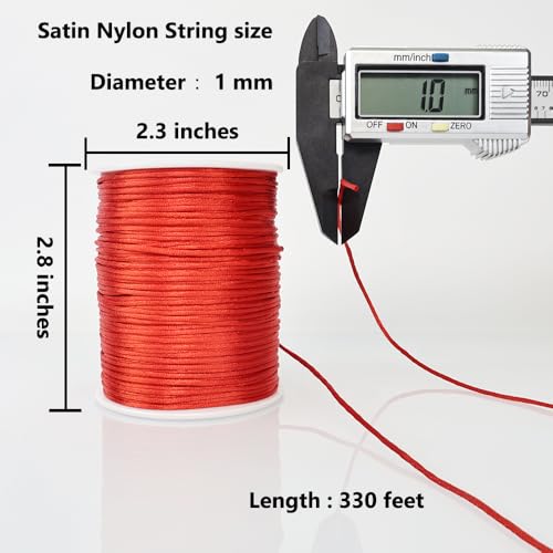 LUSTEMBER 330 Feet Satin Nylon String, 1 mm Silky Smooth Durable Nylon Cord for Jewelry Making, Bracelets, Beading, Necklaces, Macrame, Kumihimo, Rattail, and Chinese Knot Craft - size: Red