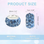 uxcell 50Pcs European Large Hole Beads, Rhinestone Craft Bead Crystal Charm Spacer Beads for Pens Bracelet Making Necklace DIY Craft, Light Blue - color: Light Blue