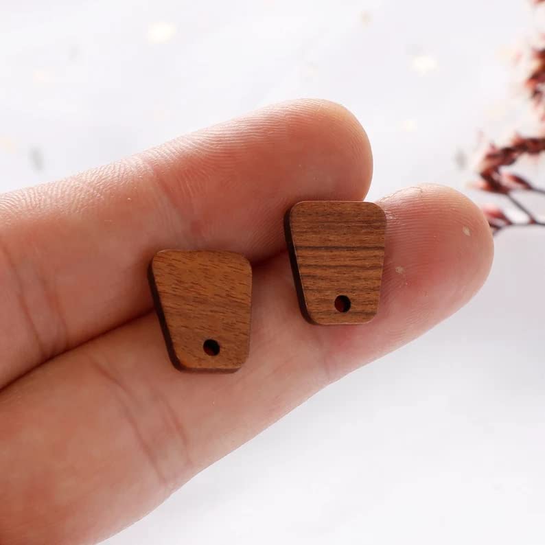DoreenBeads 30Pcs Natural Wooden Stud Earrings Posts with Loop for Jewelry Making- Trapezoid Wood Earring Posts with Ear Backs for Women DIY Earring Making Personalized Jewelry Findings - color: Trapezoid