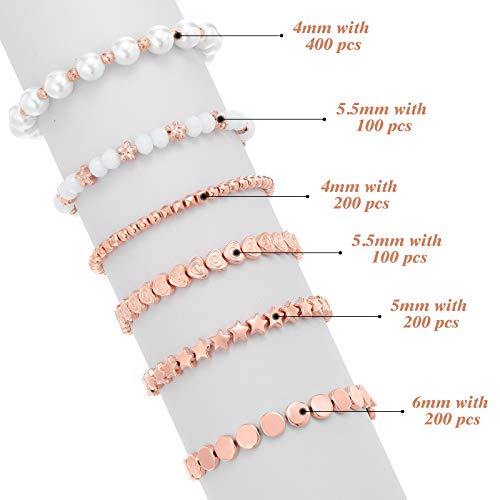 Hicarer 1200 Pieces Spacer Beads Set Star Round Ball Rondelle Faceted Spacer Heart Flower Flat Disc Loose Beads for Bracelet Charms Jewelry Making - color: Rose Gold