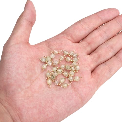 Beadia Natural Faceted Cube Stone Charms 4mm 30pcs with Untarnish Metal Accessories Loose Square Beads for DIY Jewelry Making - color: Prehnite