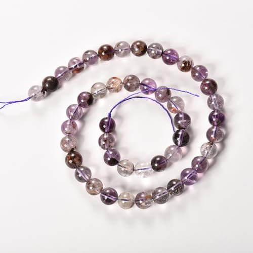 6mm Purple Phantom Stone Beads Natural Crystal Gemstone Round Loose Beads for DIY Jewelry Making 15"/Strand - color: Purple Phantom, size: 6mm