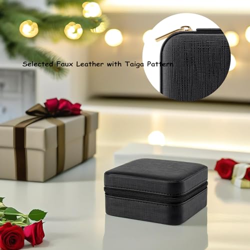 Vlando Small Faux Leather Travel Jewelry Box Organizer Display Storage Case for Rings Earrings Necklace, Black - color: Black