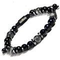 Mens Beaded Bracelet - Stone Jewelry, Black Onyx Hematite Bracelets, Mens Accessories, Adjustable - style: Spectral Gleam