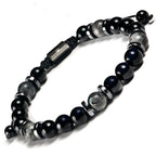 Mens Beaded Bracelet - Stone Jewelry, Black Onyx Hematite Bracelets, Mens Accessories, Adjustable - style: Spectral Gleam