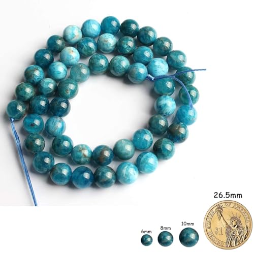 Yochus 35pcs Blue Apatite Stone Beads，10mm Healing Power Natural Stone Round Loose Beads for Jewelry Making Earring Necklace DIY Crafts - color: Blue Apatite Stone, size: 10mm 35beads