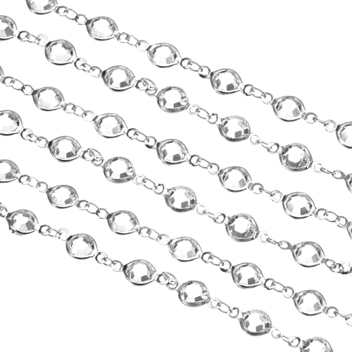 uxcell 2 Yards White Rhinestone Chain Bulk with Silver Plated Brass Chain for Jewelry Making Craft DIY Bracelet, Necklace, Glass, Shoes, Clothes Decoration (1 Yard for Each Piece) - color: White Silver