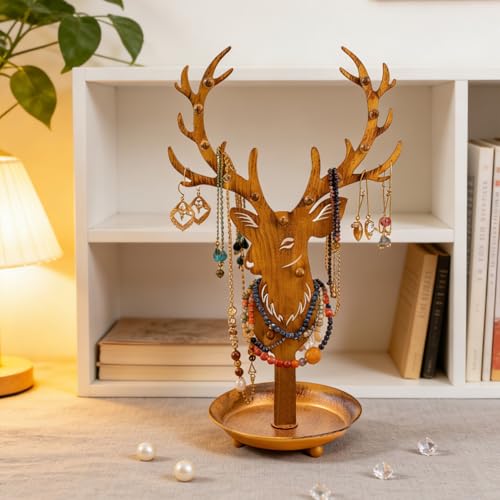 Gold Antler Jewelry Organizer Stand Display Earring Organizer Necklace Holder Stand Rack Jewelry Tower Metal Jewelry Stand Wedding Earring, Necklace Ring Jewelry Tree Home Decoration Gift for Woman - style: Antler