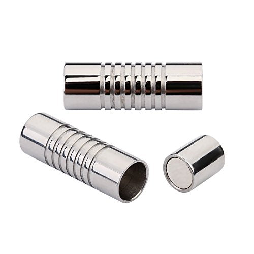 316 Stainless Steel Hole Size 5mm Magnetic Clasp Magnetic Closure Cylinder Shell for Leather Bracelet and Cord 5 Sets - size: Inner Hole Size:5mm