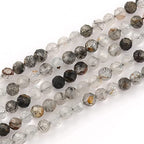 180pcs 2mm Natural Black Rutilated Quartz Gemstone Beads Faceted Round Loose Stone Beads for Jewelry Making (1 Strand) - color: Black Rutilated Quartz, size: 1.9-2.4mm