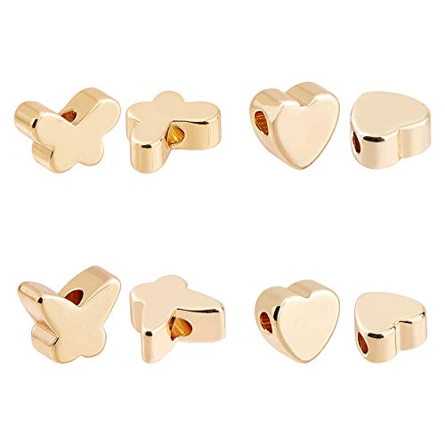 BENECREAT 40PCS 18K Gold Plated Spacer Beads Butterfly & Heart Brass Beads for Bracelet Necklace DIY Jewelry Making - 10PCS/Shape - color: Butterfly & Heart