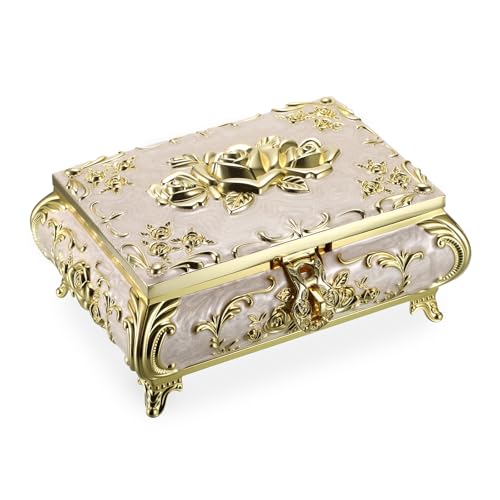Hipiwe Jewelry Storage Chest Rectangular Keepsake Storage Box Trinket Decorative Box for Rings Earrings Holder Gift for Women, Large - color: Gold, size: Large