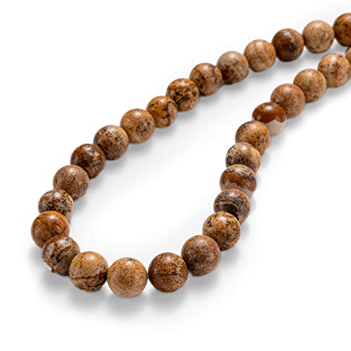 BEADIA Natural Brown Picture Jasper Stone Round Loose Semi Gemstone Beads for Jewelry Making 8MM 44PCS - color: Brown Picture Jasper, size: 8mm